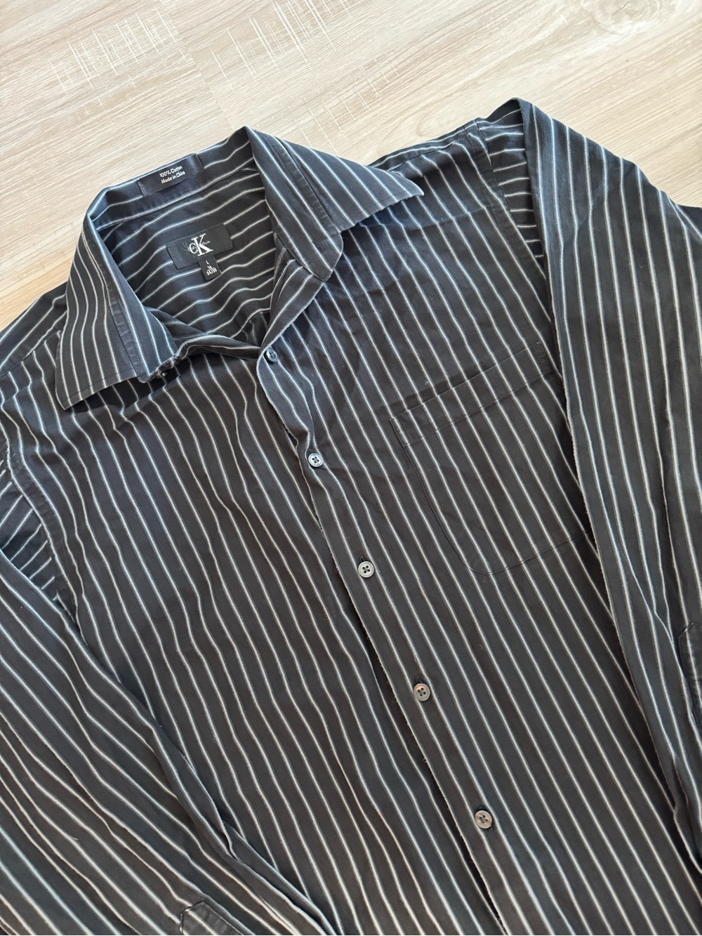 Vintage 90s Calvin Klein Jeans Black Striped Button Up Shirt L